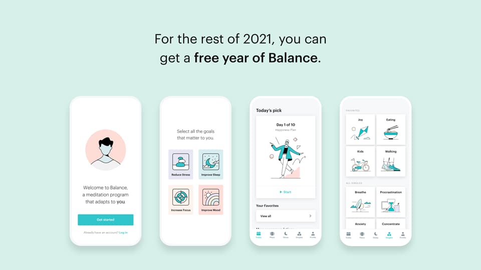 瞑想アプリ「Balance」は2021年の間1年間サブスク無料